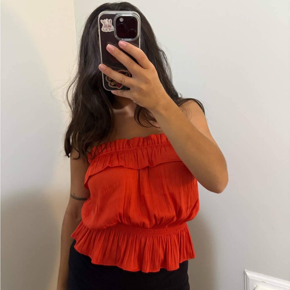 Anthropologie Red Ruffle Blouse